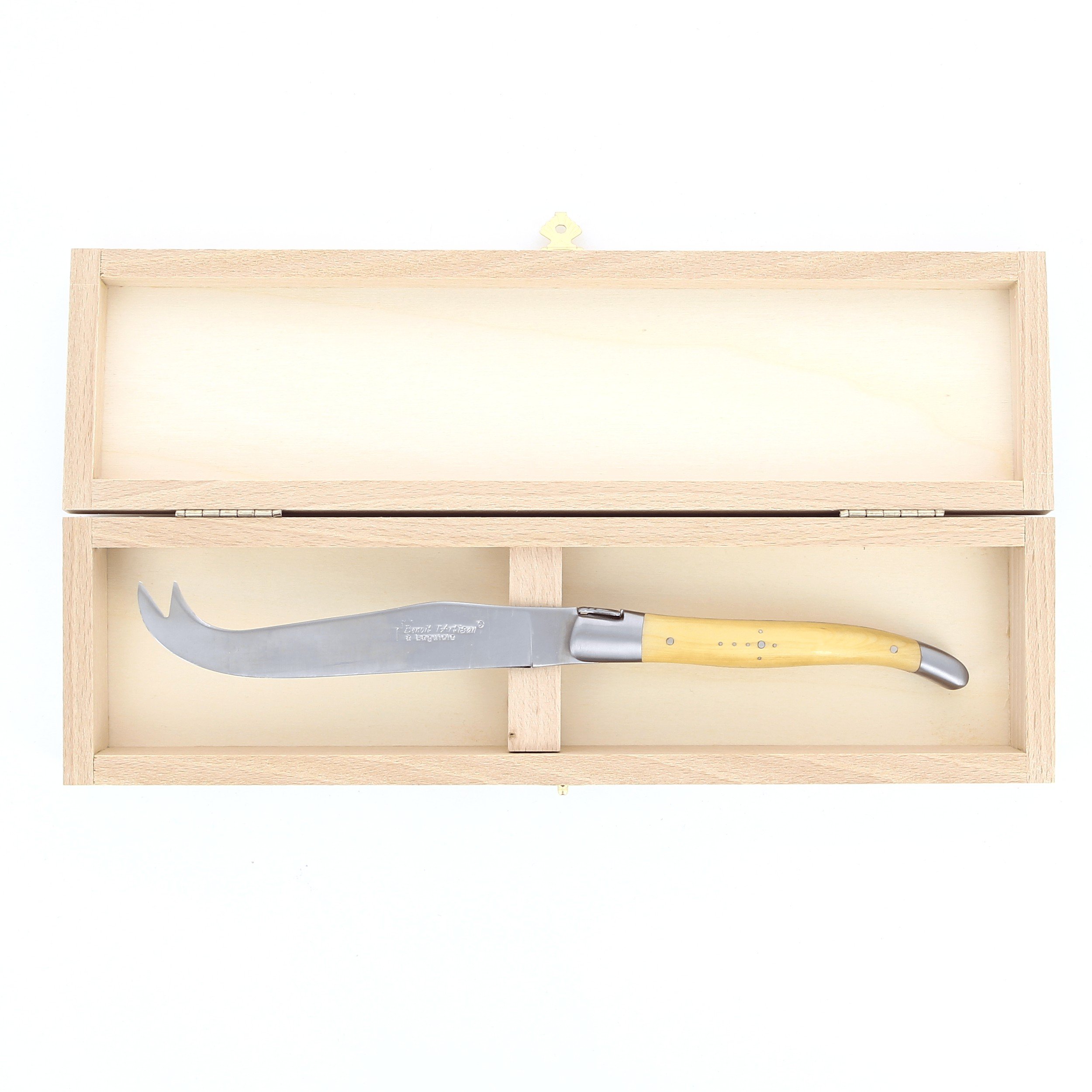 Benoit l'Artisan  Couteau à fromage de Laguiole, manche en buis, mitres  inox brossées