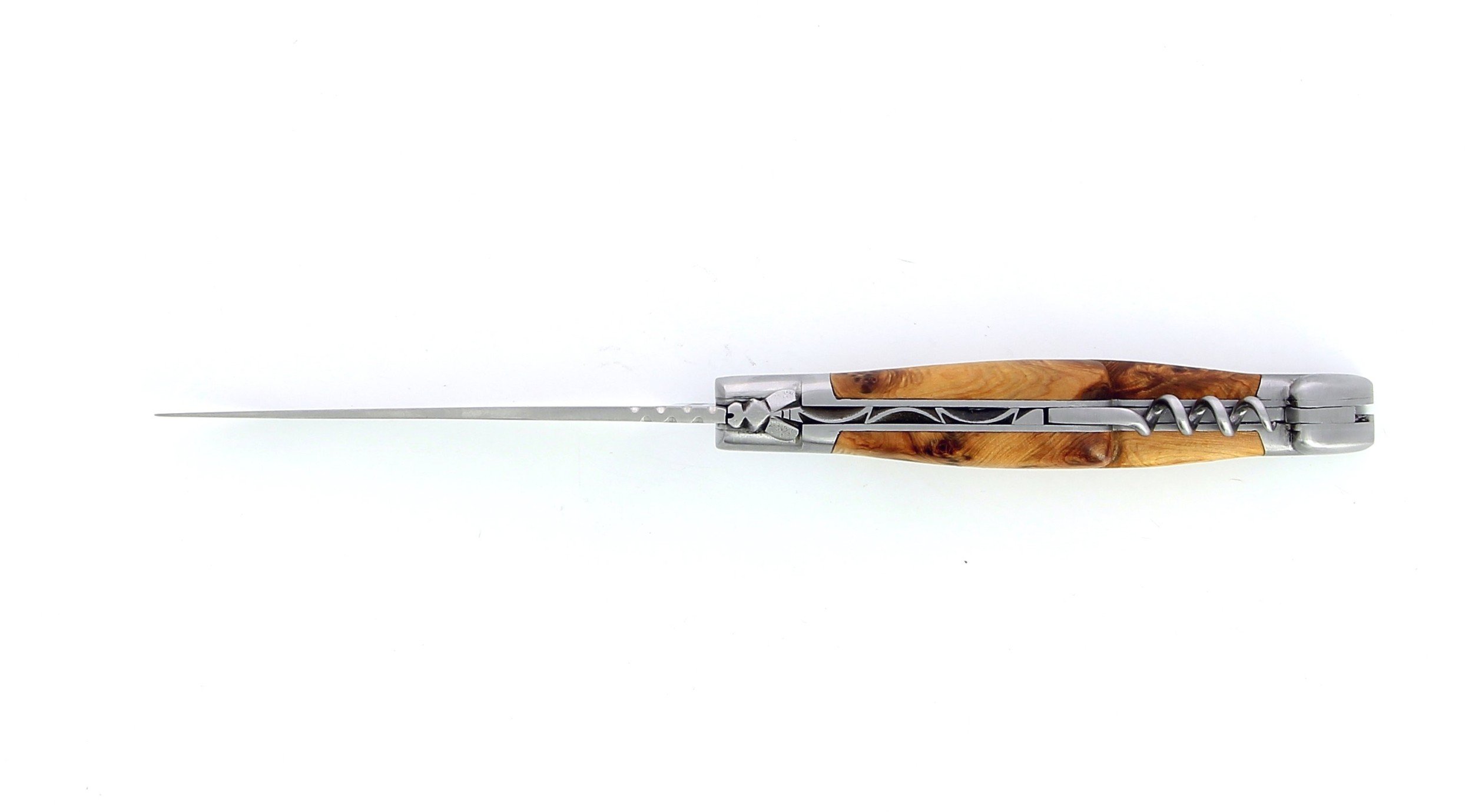 Couteau Laguiole en bois de genévrier avec tire bouchon et mitres inox